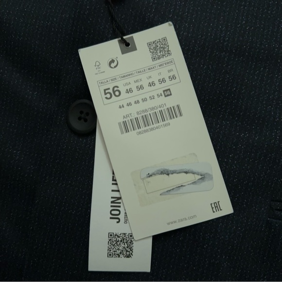 Zara Blazer Jacket Mens US Size 46 EUR Size 56 Sports Coat Navy Blue NWT - Picture 5 of 6